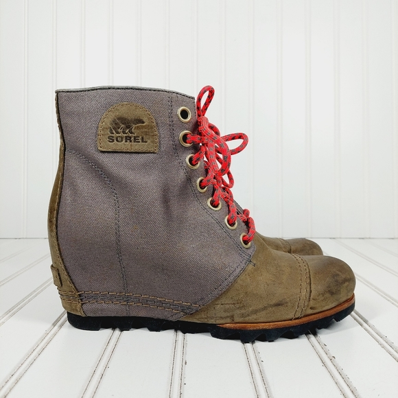 Sorel PDX 1964 Lexie Premium Leather Waterproof Wedge Lace Up Booties i 765 - Picture 5 of 10